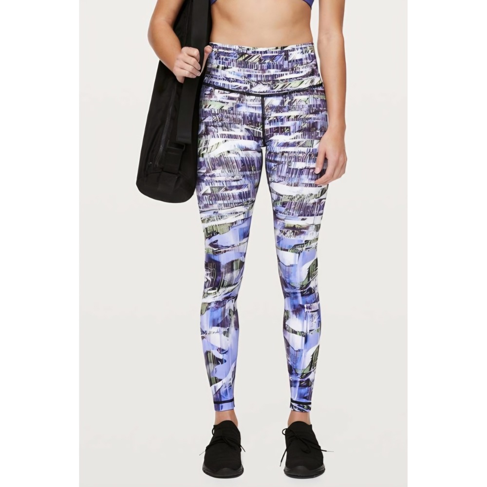 Lululemon High Rise Leggings Glitch Tapestry Multi Purple Blue Yoga Pants